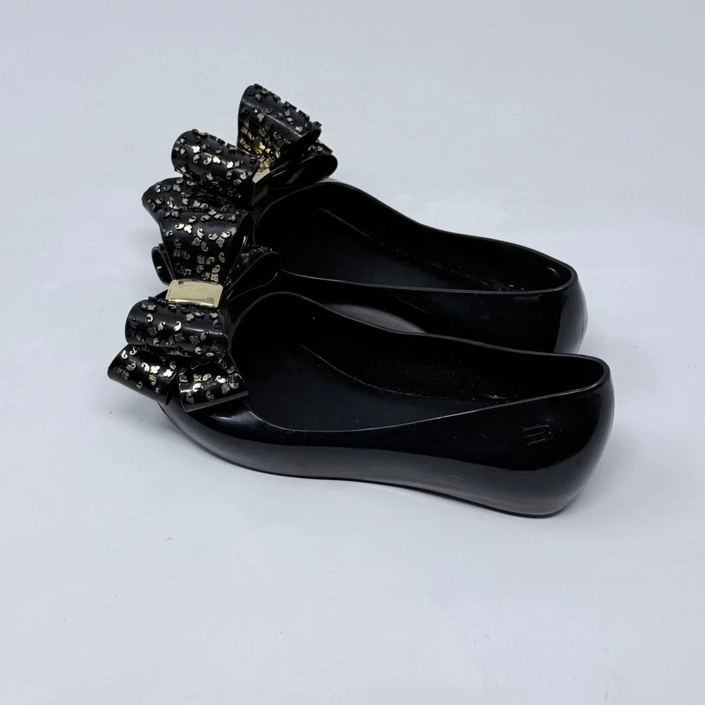 Mel by Melissa Kids Black Jelly Ballet Flats Bow Leopard Print Size 12 USA
